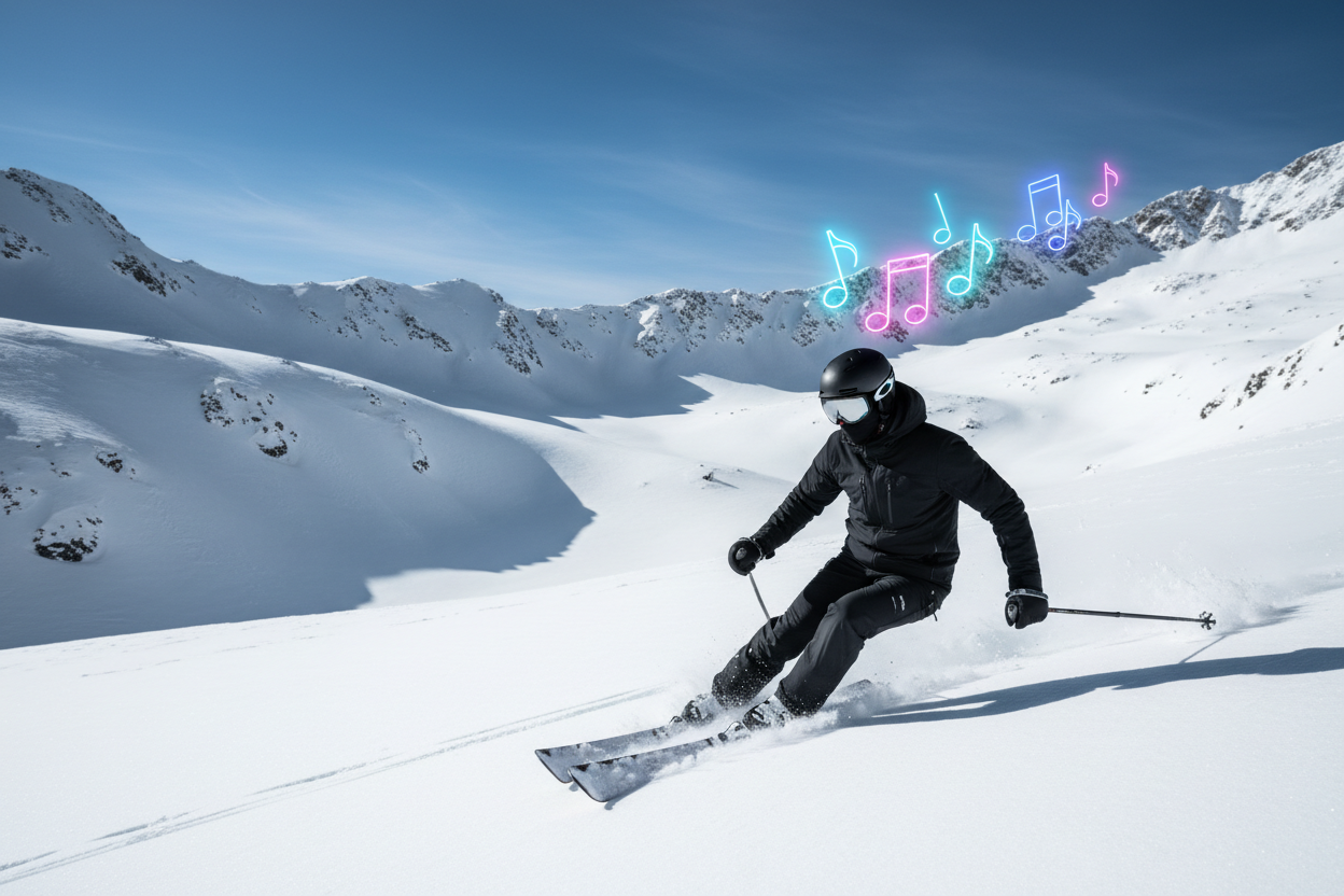 fully masked no skin showing, few neon music signs comming from his helmet